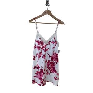 NWT In Bloom by Jonquil White and Pink Floral Silky Lacy Chemise Slip Size Large